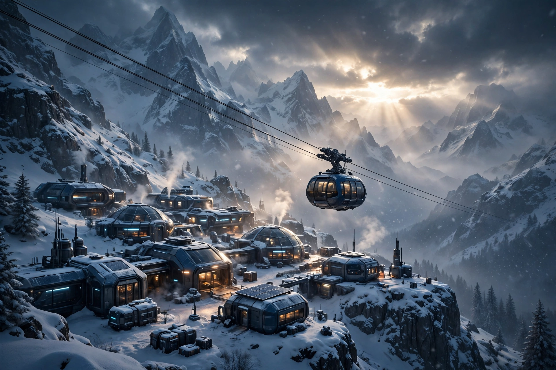 ARC Raiders map snowy mountain village with cable car gondola