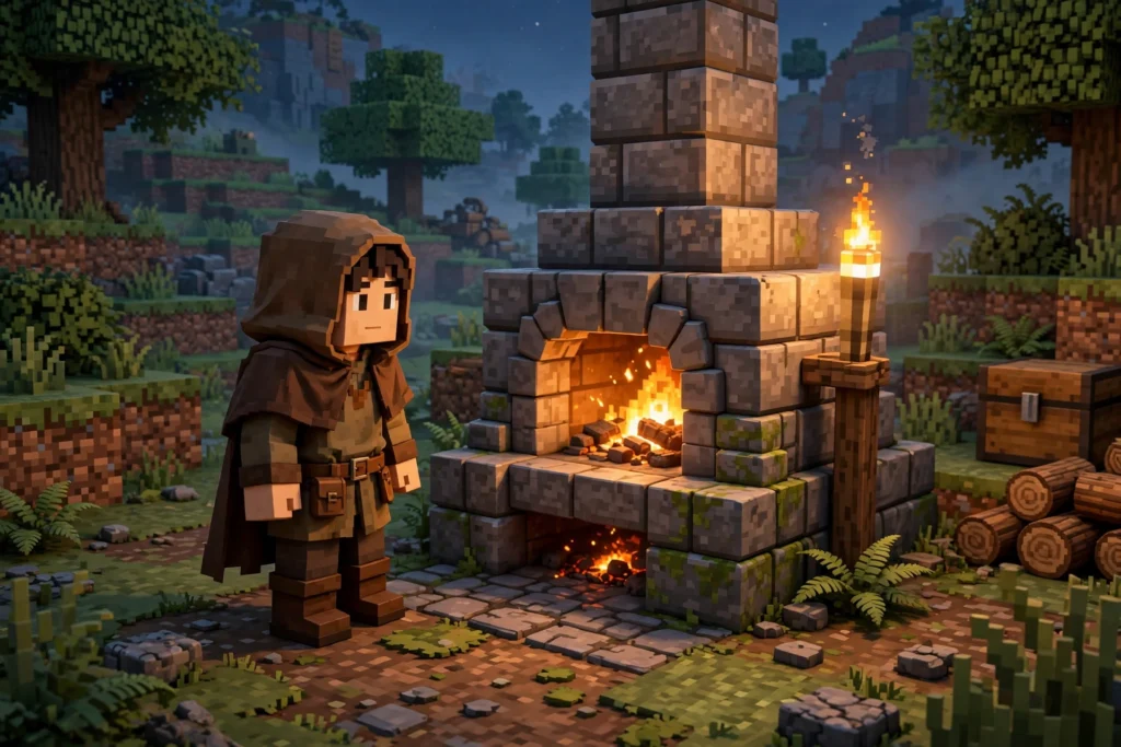 Making smooth stone in Minecraft by smelting stone in a furnace