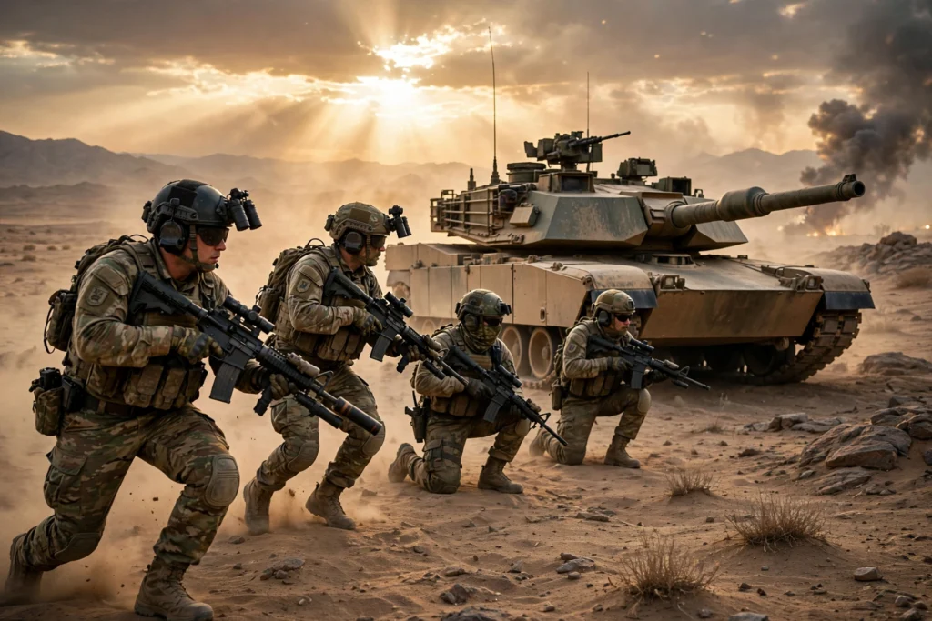 Battlefield 6 Xbox desert battlefield with soldiers and tank