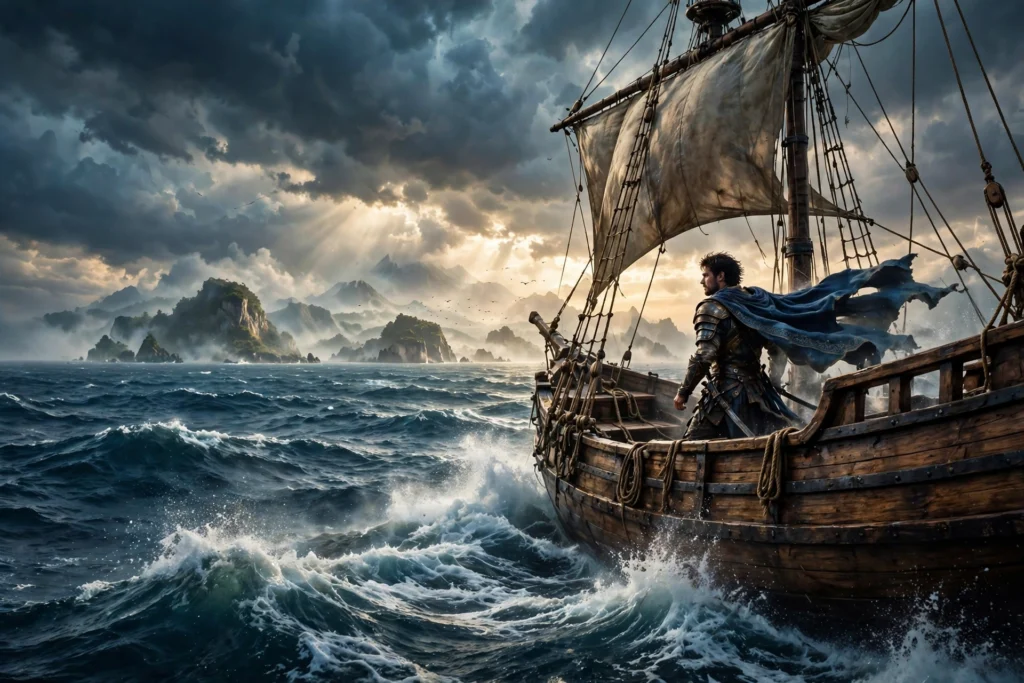 Crimson Desert update hero sailing ship on vast ocean