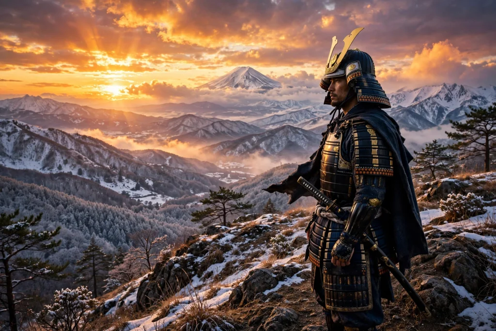 Ghost of Yotei review samurai overlooking snowy mountain