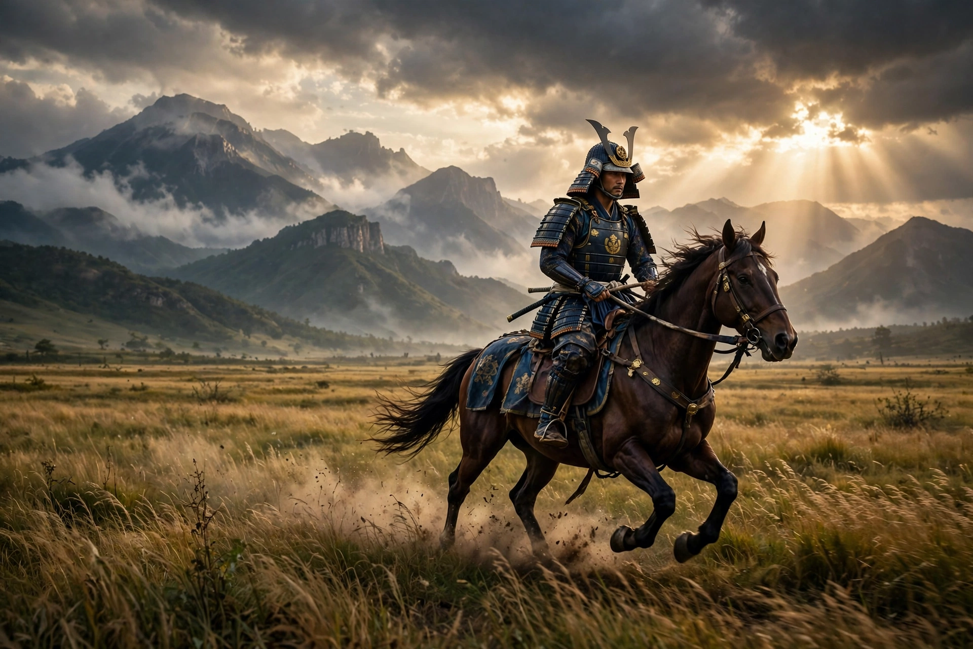 Ghost of Yotei map samurai riding through grasslands towards mountains