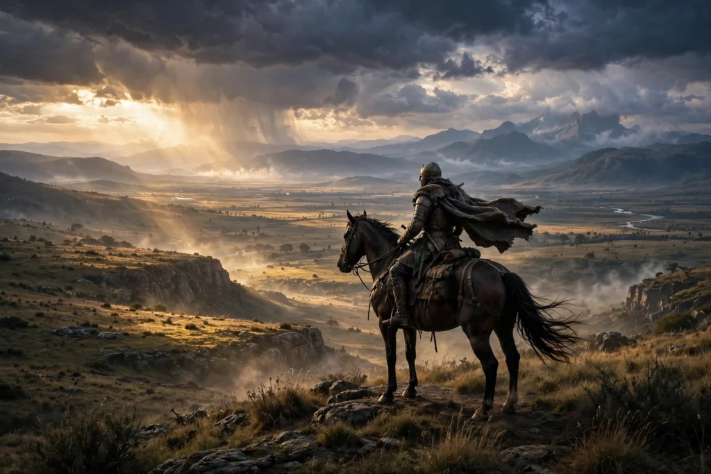 Is Crimson Desert multiplayer lone warrior on horseback in vast landscape