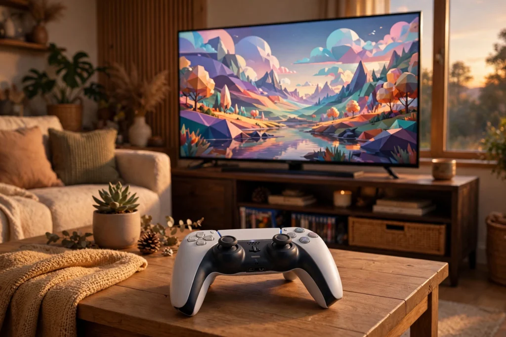 Battlefield 6 PS5 gaming setup with controller and TV
