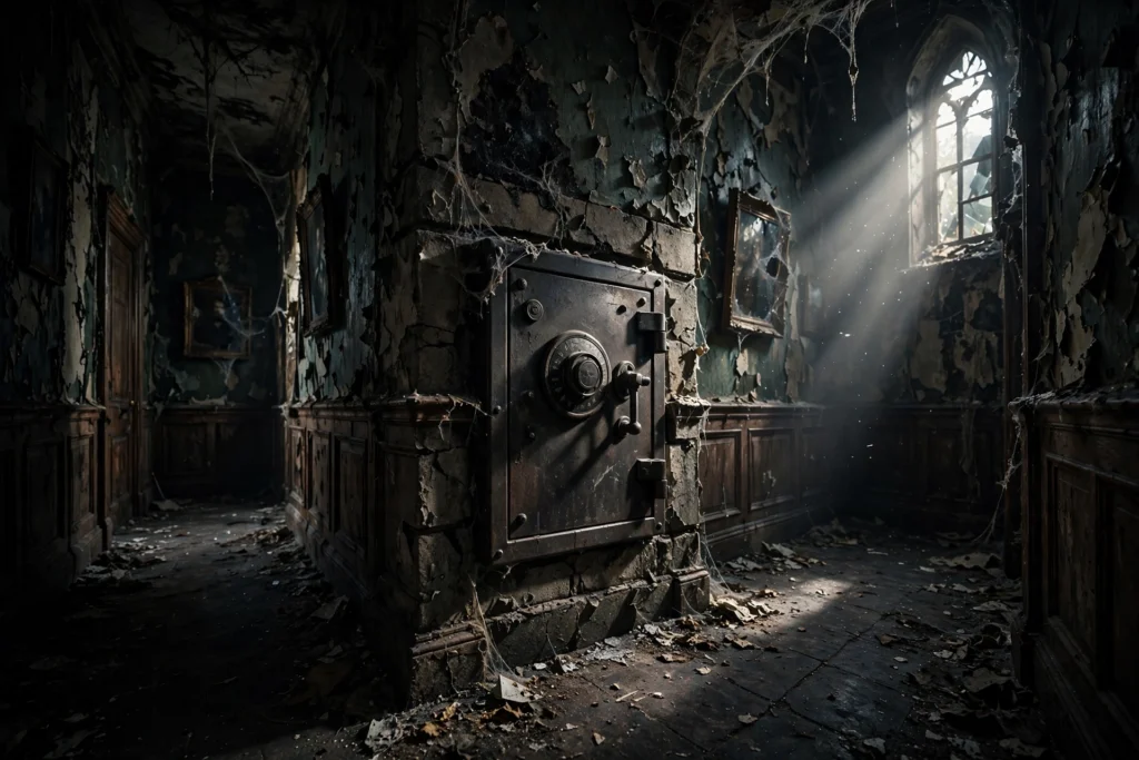 Resident Evil Requiem safe codes locked safe in dark mansion corridor